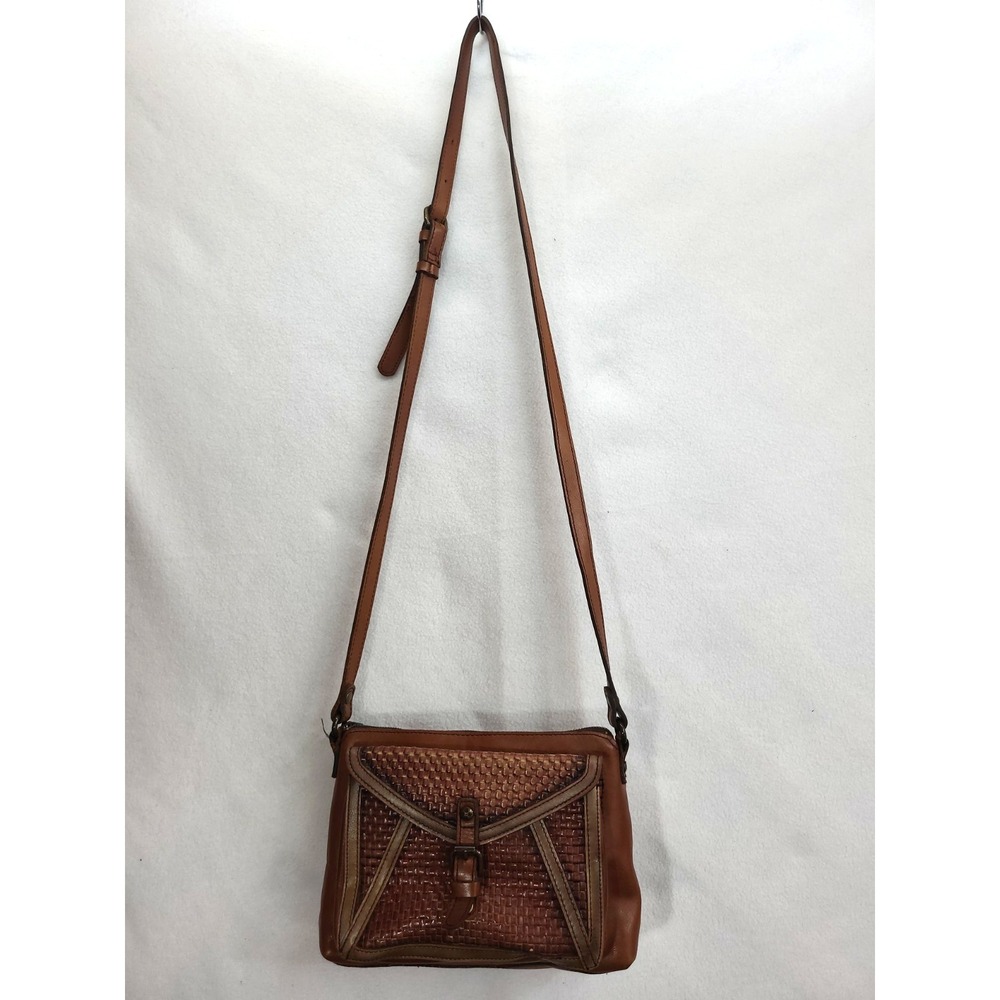 Patricia Nash Avellino Basketweave Tan Genuine Leather Crossbody Bag